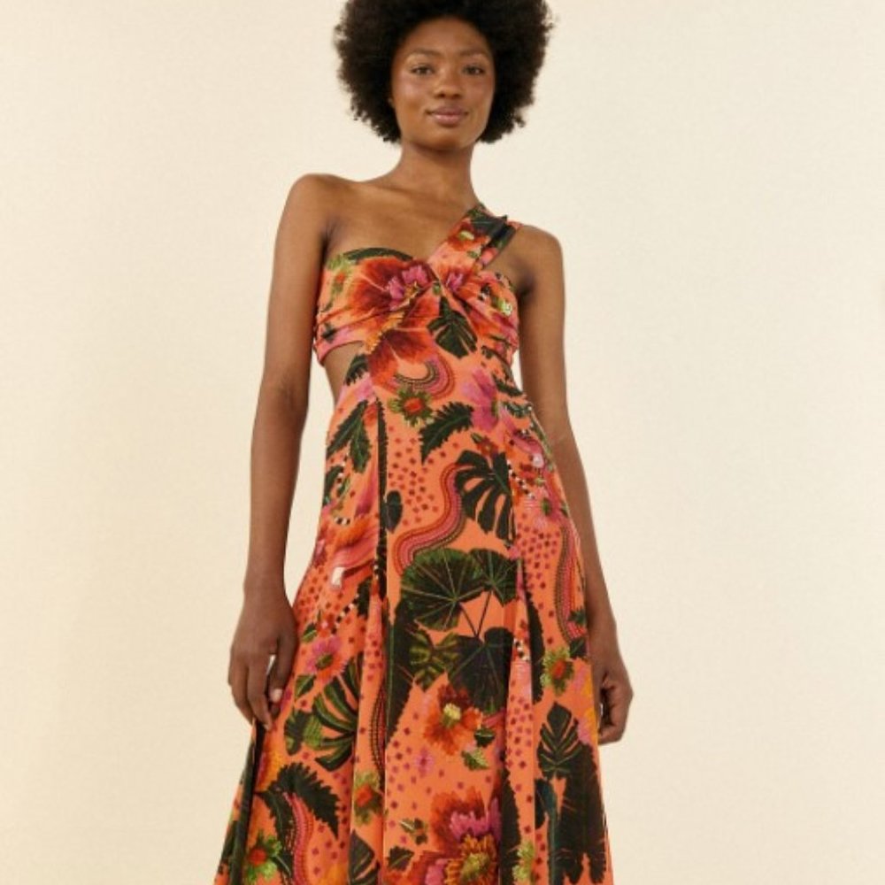 FARM RIO Orange Blooming Garden Maxi Dress